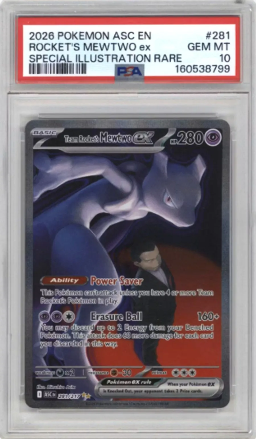 Rocket's Mewtwo ex — PSA 10 graded slab
