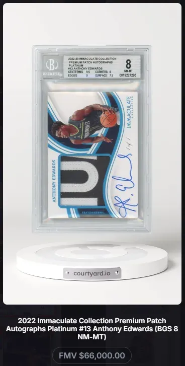 2022 Immaculate Collection #13 Anthony Edwards Premium Patch Autographs Platinum 1/1, graded BGS 8