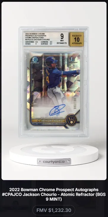 2022 Bowman Chrome Prospect Autographs Atomic Refractors #CPAJCO Jackson Chourio, graded BGS 9
