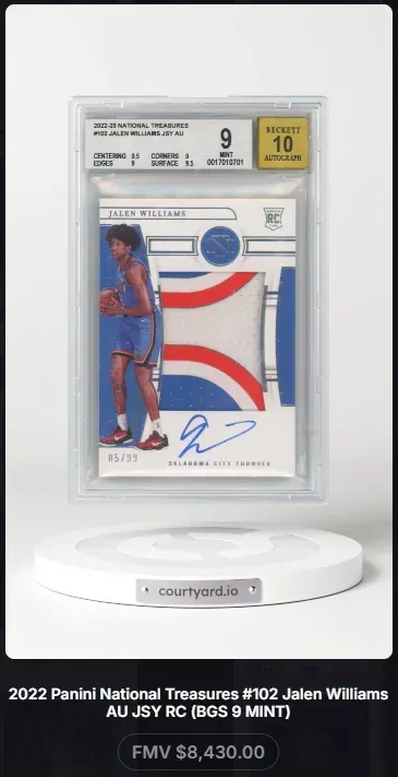 2022 National Treasures #102 Jalen Williams JSY AU, graded BGS 9