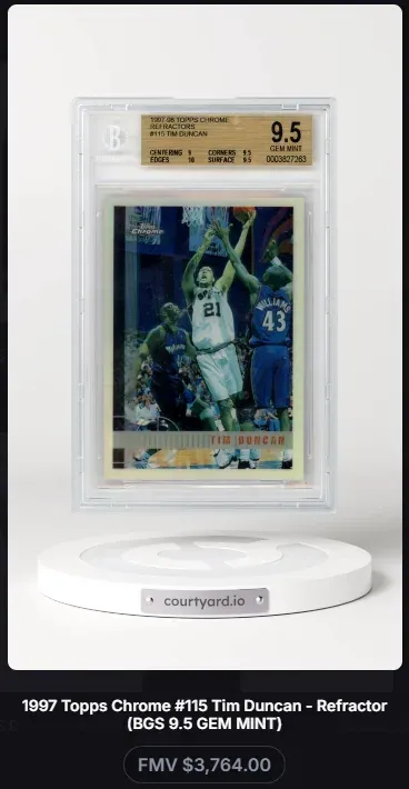 1997 Topps Chrome Refractors #115 Tim Duncan, graded BGS 9.5
