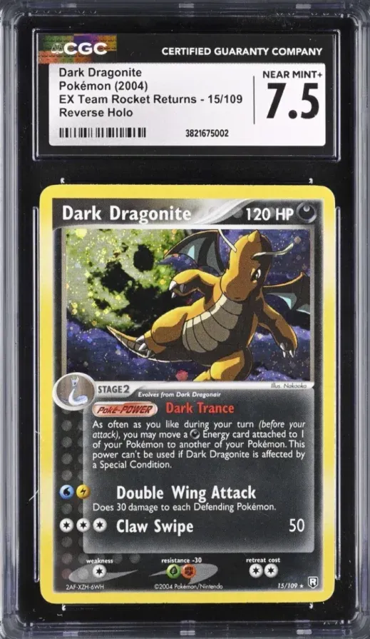 2004 EX Team Rocket Returns #15/109 Dark Dragonite Reverse Holo, graded CGC 7.5