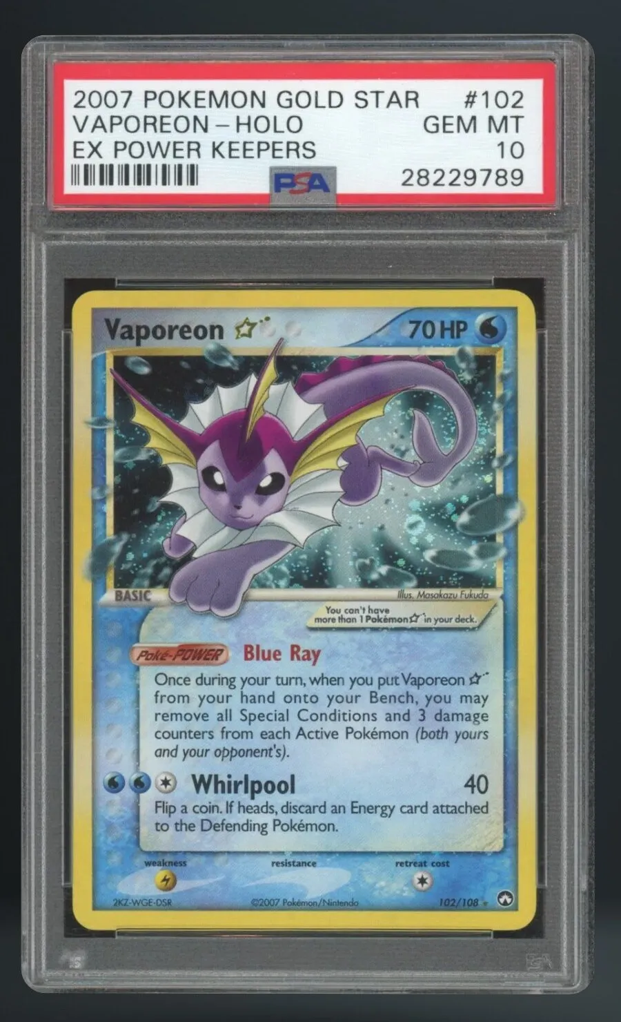 Vaporeon-Holo — PSA 10 graded slab