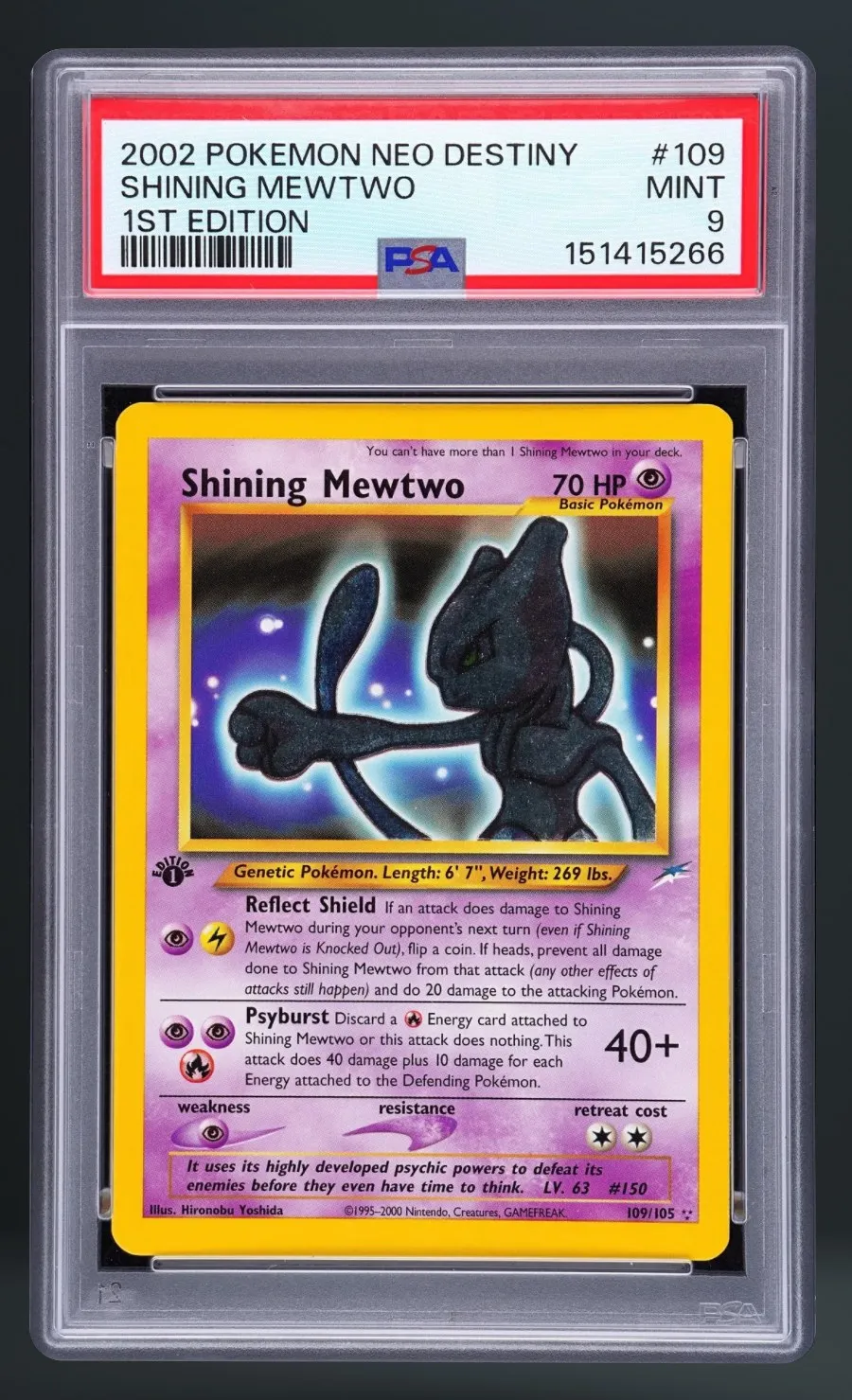 Shining Mewtwo — PSA 9 graded slab