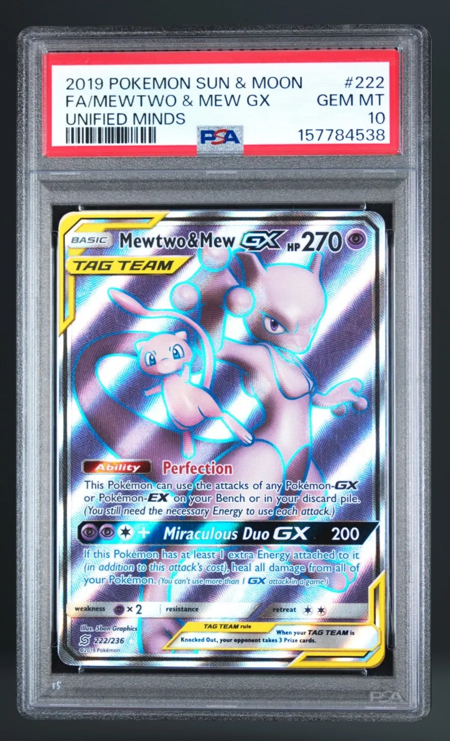 FA/Mewtwo & Mew GX — PSA 10 graded slab