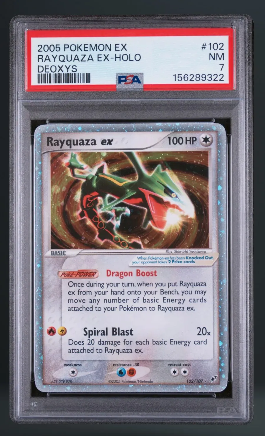 Rayquaza EX-Holo — PSA 7 graded slab