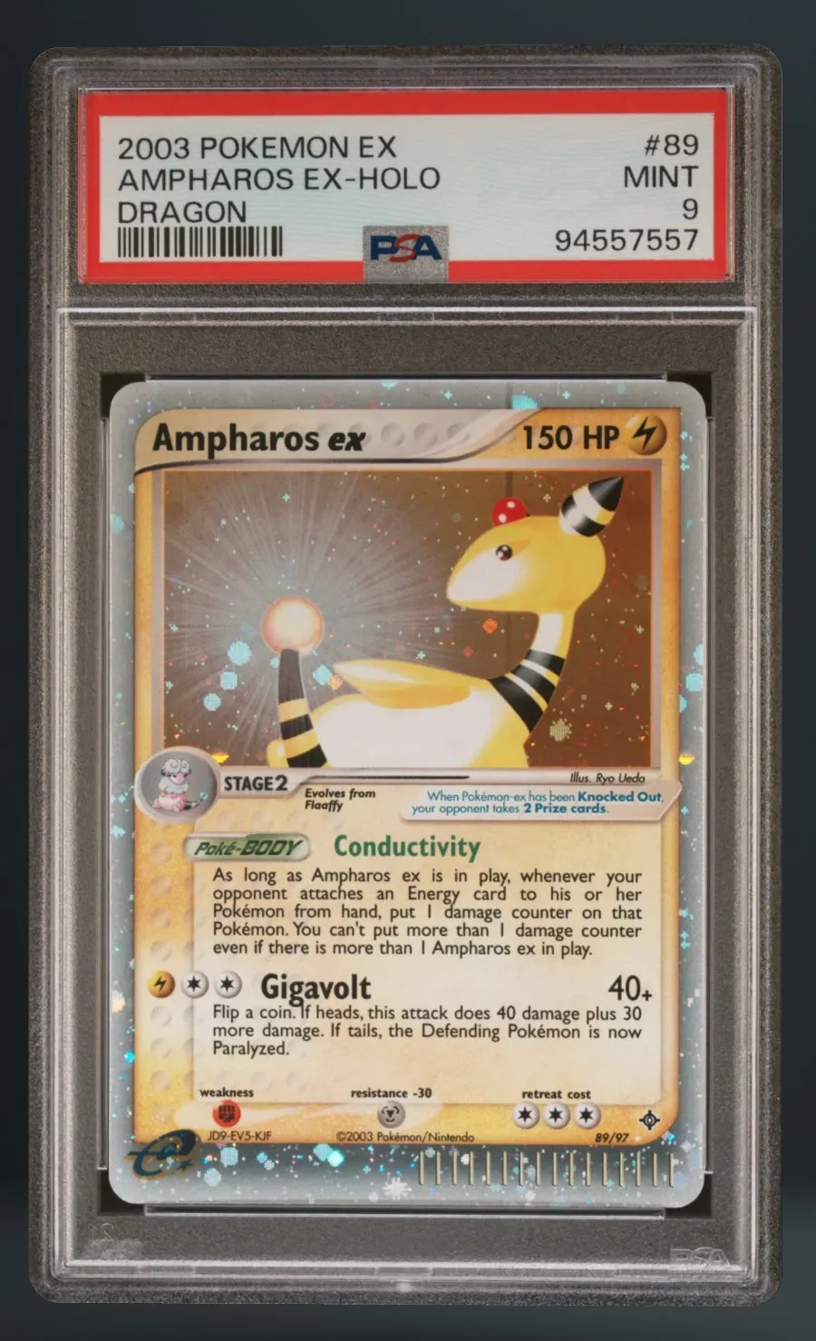 Ampharos EX-Holo — PSA 9 graded slab