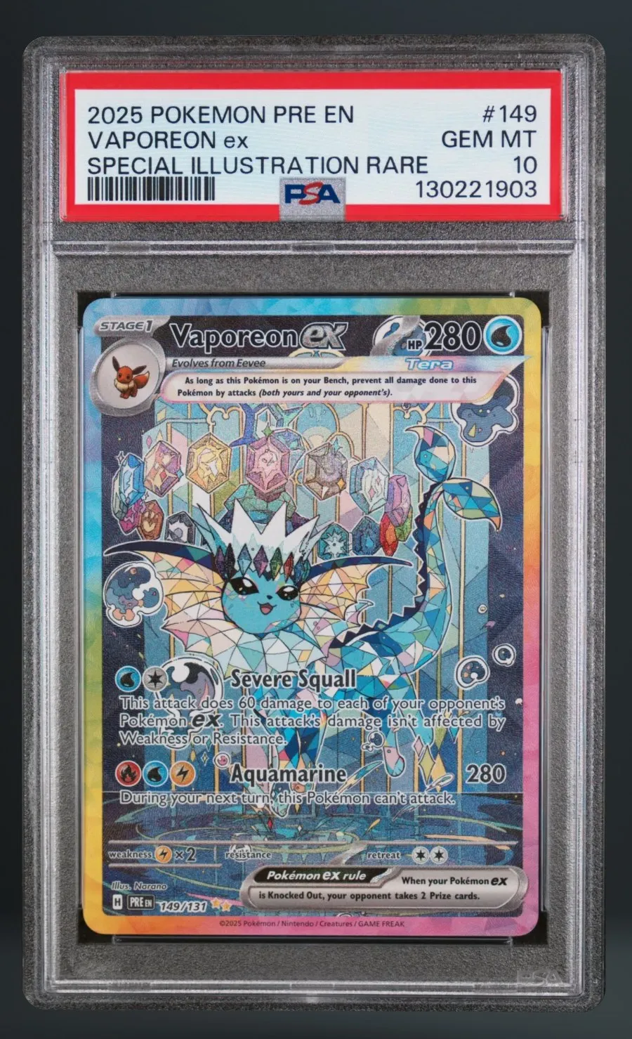 Vaporeon ex — PSA 10 graded slab