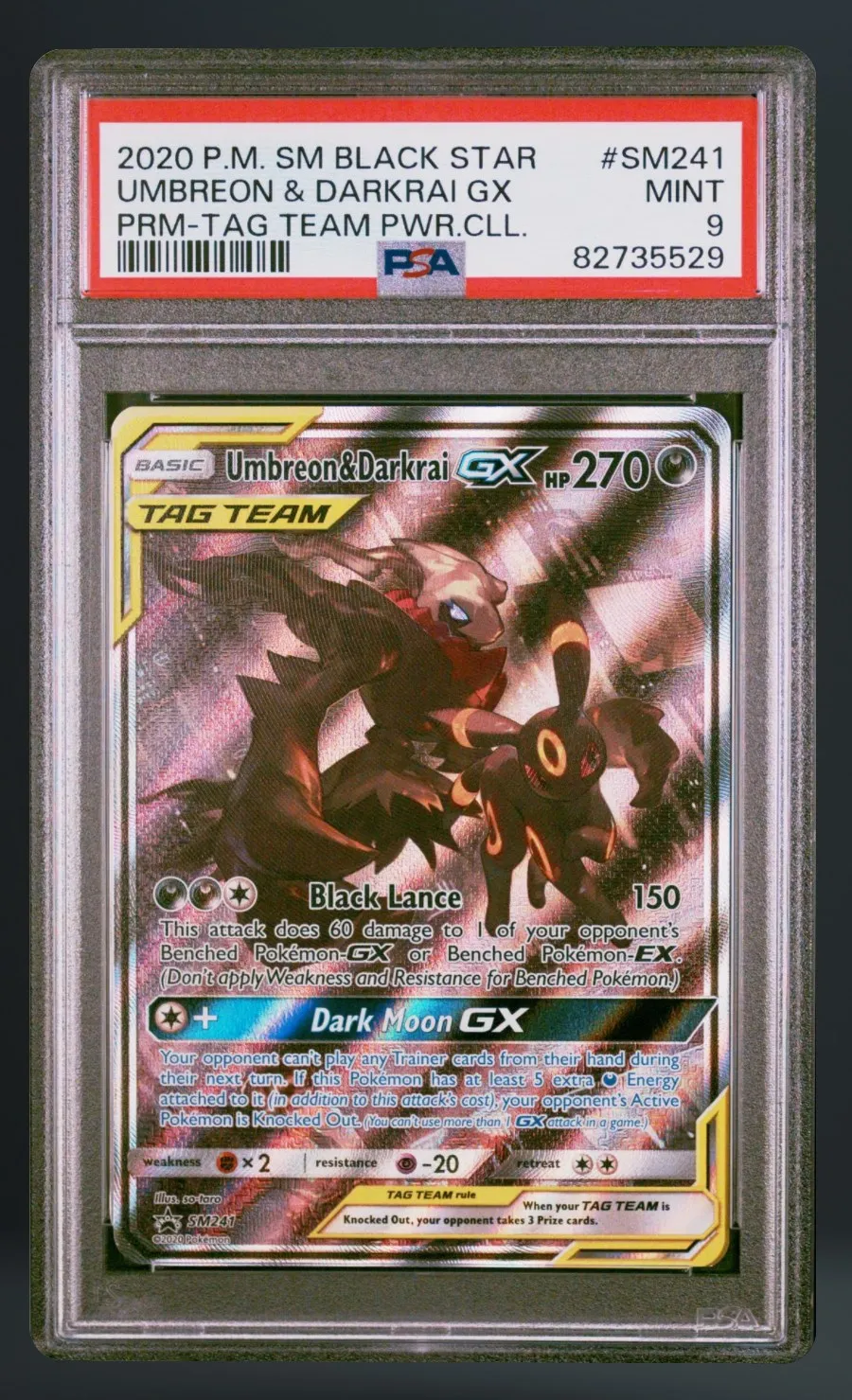 Umbreon & Darkrai GX — PSA 9 graded slab