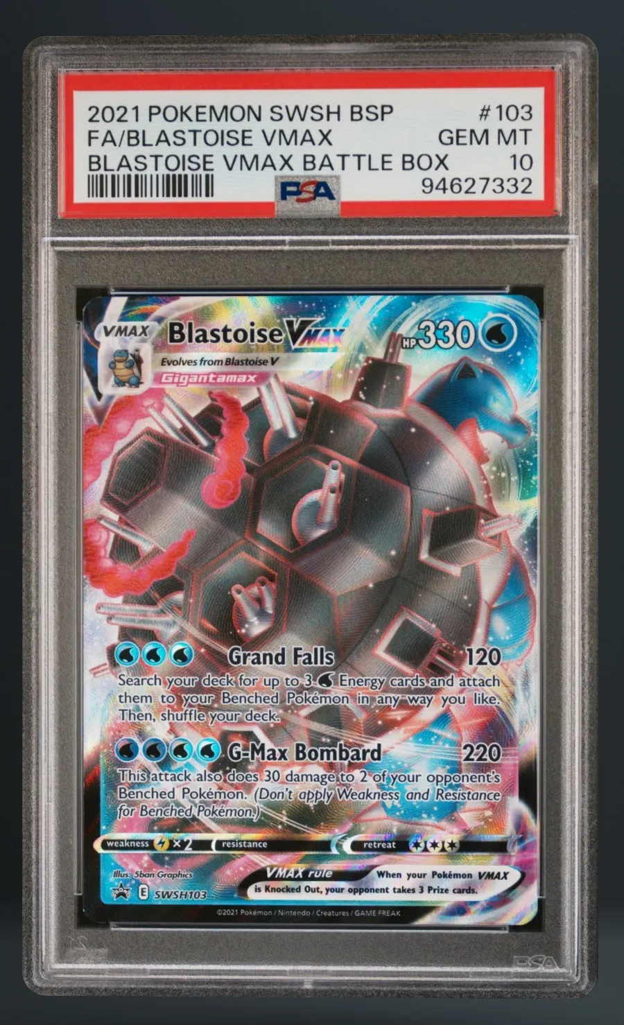 FA/Blastoise VMAX — PSA 10 graded slab