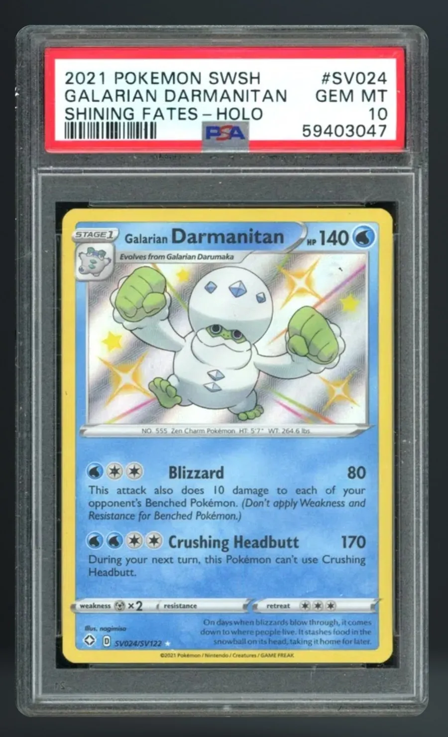 Galarian Darmanitan — PSA 10 graded slab