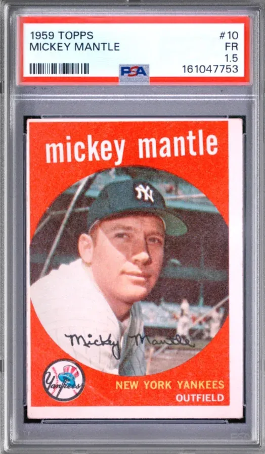 1959 Topps #10 Mickey Mantle, graded PSA 1.5