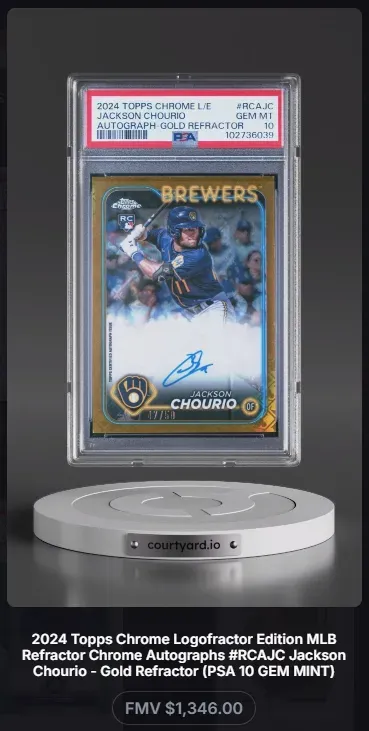 2024 Topps Chrome L/E #RCAJC Jackson Chourio Autograph-Gold Refractor, graded PSA 10