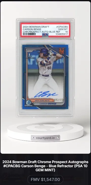2024 Bowman Draft #CPACBG Carson Benge Chr Prospect Auto-Blue Ref, graded PSA 10