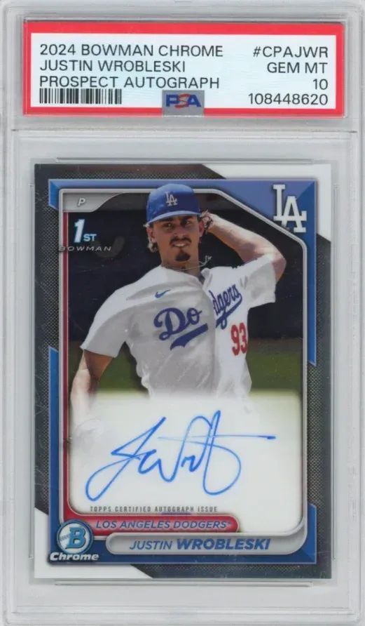 2024 Bowman Chrome #CPAJWR Justin Wrobleski Prospect Autograph, graded PSA 10