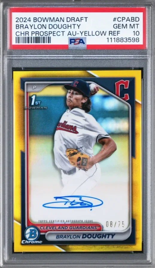 2024 Bowman Draft #CPABD Braylon Doughty Chr Prospect AU-Yellow, graded PSA 10