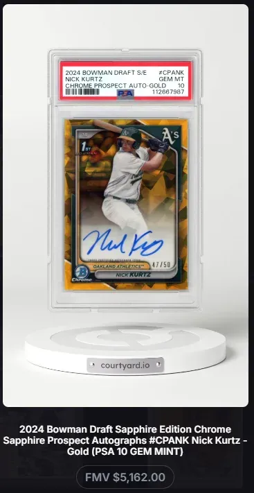 2024 Bowman Draft S/E #CPANK Nick Kurtz Chrome Prospect Auto-Gold, graded PSA 10
