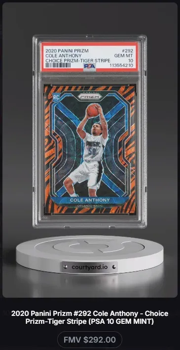 2020 Panini Prizm #292 Cole Anthony Choice Prizm-Tiger Stripe, graded PSA 10