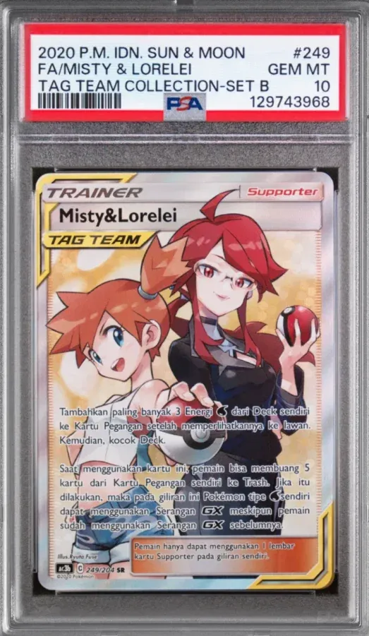 2020 P.M. IDN. Sun & Moon #249 Misty & Lorelei FA, Tag Team Collection-Set B, graded PSA 10