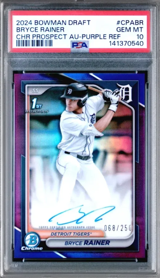 2024 Bowman Draft #CPABR Bryce Rainer Chr Prospect AU-Purple Ref, graded PSA 10