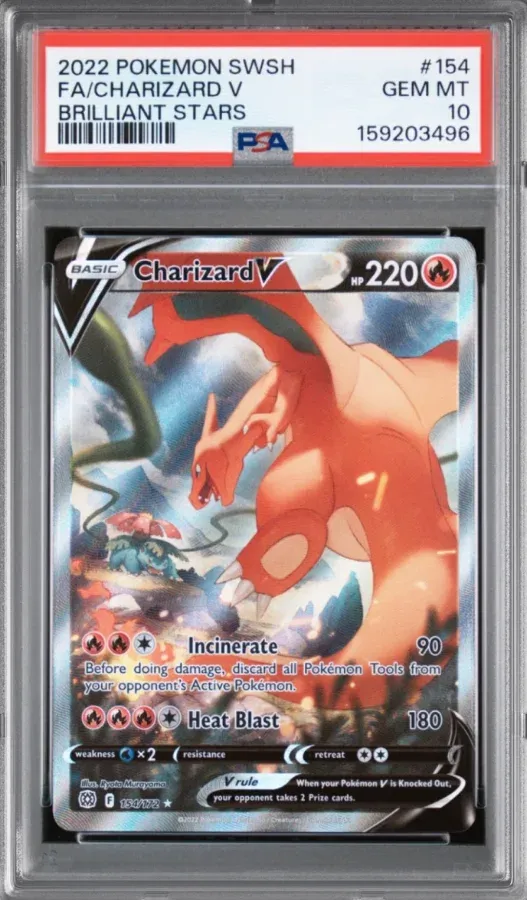 2022 Pokemon SWSH #154 Charizard V FA, Brilliant Stars, graded PSA 10