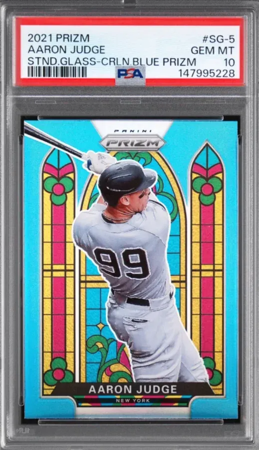 2021 Prizm #SG-5 Aaron Judge Stnd Glass-Crl.N Blue Prizm, graded PSA 10