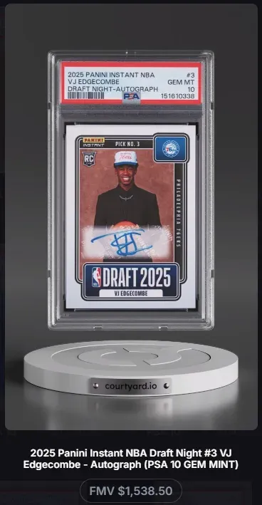 2025 Panini Instant NBA #3 VJ Edgecombe Draft Night-Autograph, graded PSA 10