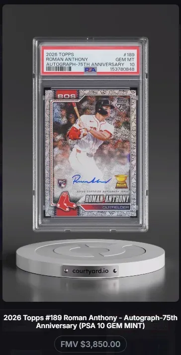 2026 Topps #189 Roman Anthony Autograph-75th Anniversary, graded PSA 10