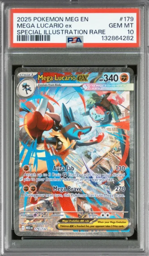 2025 Pokemon MEG EN #179 Mega Lucario ex FA, Special Illustration Rare, graded PSA 10