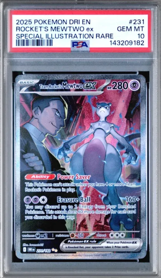 2025 Pokemon DRI EN #231 Rocket's Mewtwo ex Special Illustration Rare, graded PSA 10