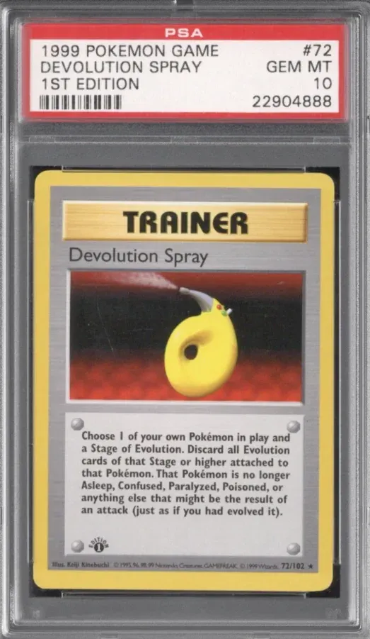 1999 Pokemon Game #72 Devolution Spray 1st Edition, graded PSA 10