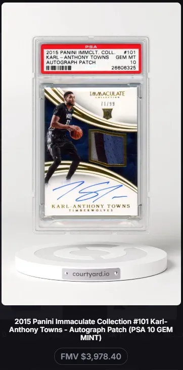 2015 Panini Immaculate Coll. #101 Karl-Anthony Towns Autograph Patch, graded PSA 10