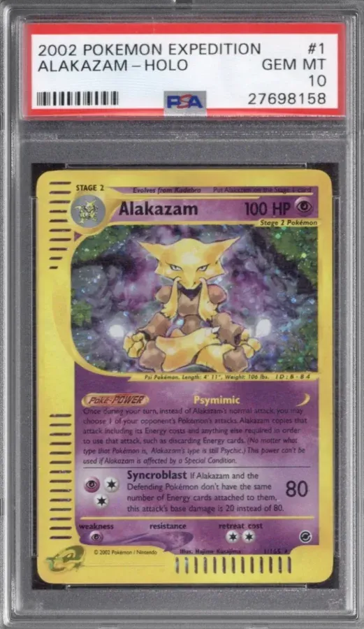 2002 Pokemon Expedition #1 Alakazam Holo, graded PSA 10