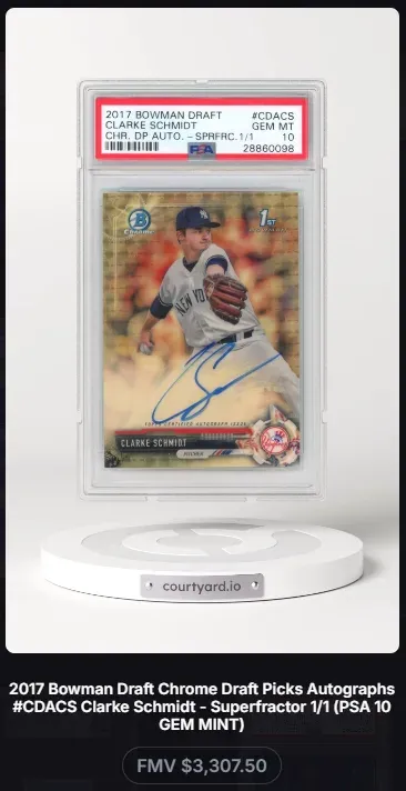 2017 Bowman Draft #CDACS Clarke Schmidt Chr. DP Auto - Suprfrc 1/1, graded PSA 10