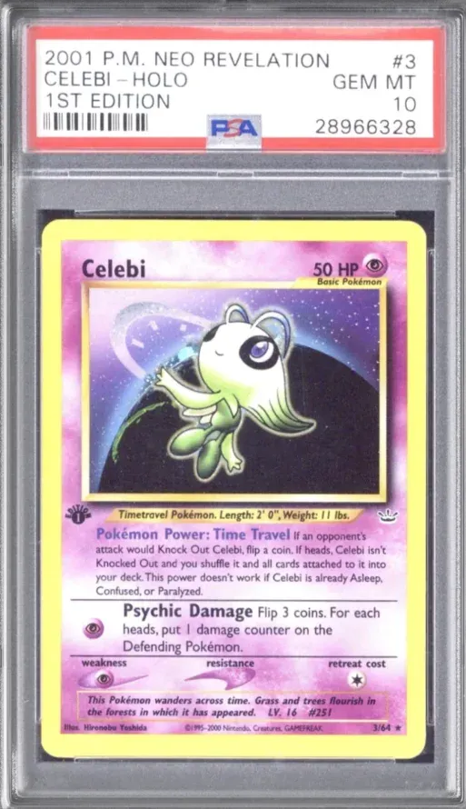 2001 P.M. Neo Revelation #3 Celebi Holo, 1st Edition, graded PSA 10