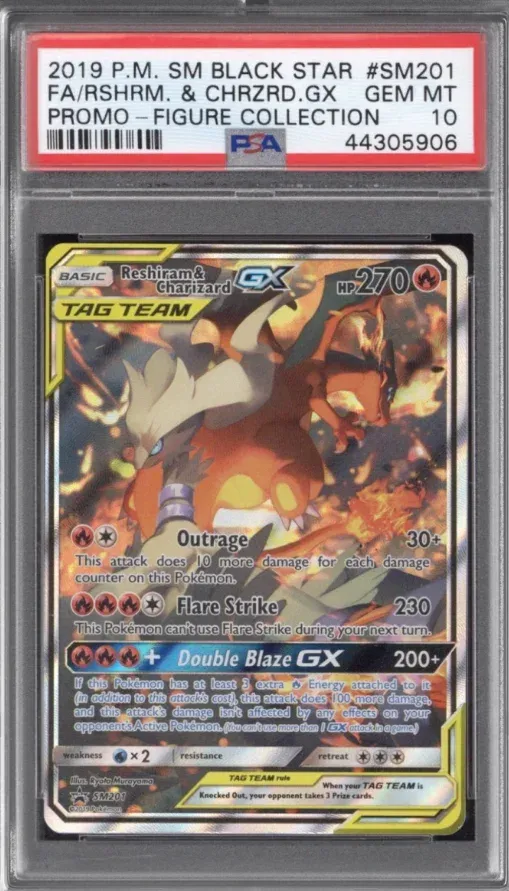 2019 P.M. SM Black Star #SM201 Reshiram & Charizard GX FA, Promo - Figure Collection, graded PSA 10