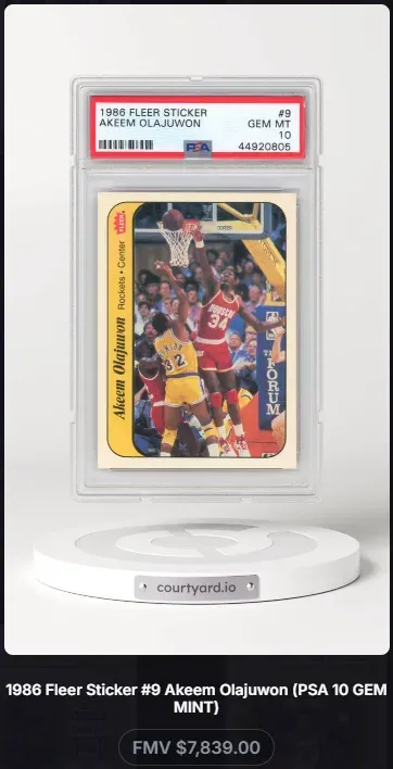 1986 Fleer Sticker #9 Akeem Olajuwon, graded PSA 10
