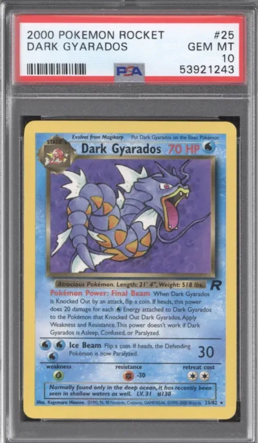 2000 Pokemon Rocket #25 Dark Gyarados, graded PSA 10