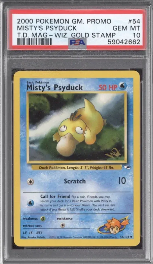 2000 Pokemon GM. Promo #54 Misty's Psyduck T.D. Mag - Wiz Gold Stamp, graded PSA 10