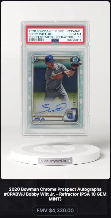 2020 Bowman Chrome #CPABWJ Bobby Witt Jr. Prospect Auto-Refractor, graded PSA 10