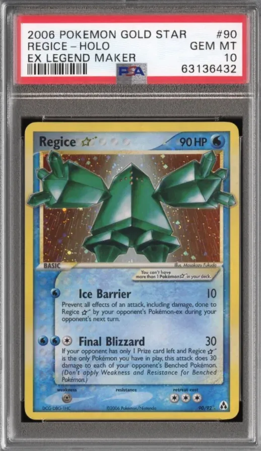 2006 Pokemon Gold Star #90 Regice Holo, EX Legend Maker, graded PSA 10