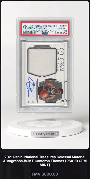 2021 National Treasures #CMT Cameron Thomas Colossal Material Auto., graded PSA 10