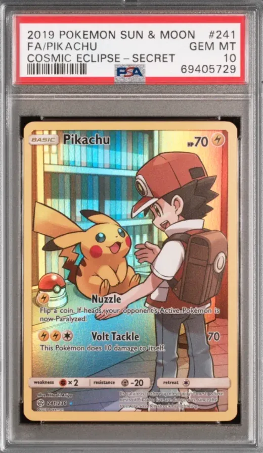 2019 Pokemon Sun & Moon #241 Pikachu FA, Cosmic Eclipse - Secret, graded PSA 10