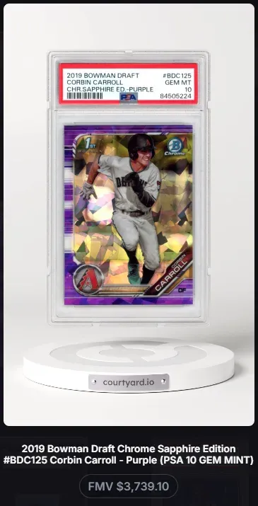 2019 Bowman Draft #BDC125 Corbin Carroll Chr Sapphire Ed-Purple, graded PSA 10