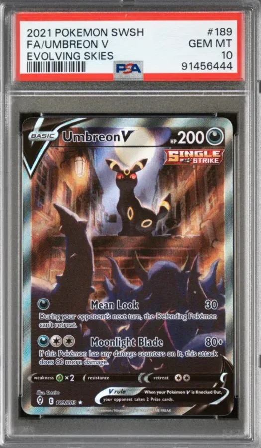 2021 Pokemon SWSH #189 Umbreon V FA, Evolving Skies, graded PSA 10