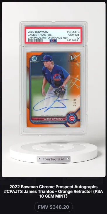 2022 Bowman #CPAJTS James Triantos Chr Pros Auto-Orange Ref, graded PSA 10
