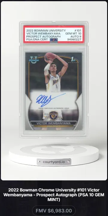 2022 Bowman University #101 Victor Wembanyama Prospect Autograph, graded PSA 10