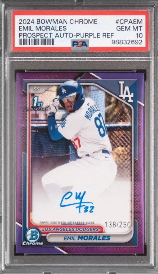 2024 Bowman Chrome #CPAEM Emil Morales Prospect Auto-Purple Ref, graded PSA 10