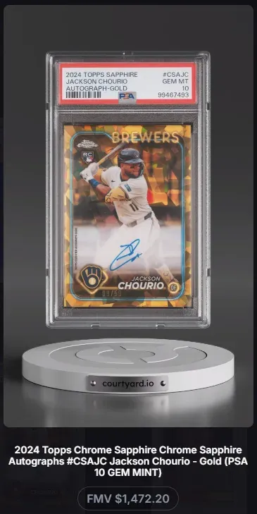 2024 Topps Sapphire #CSAJC Jackson Chourio Autograph-Gold, graded PSA 10