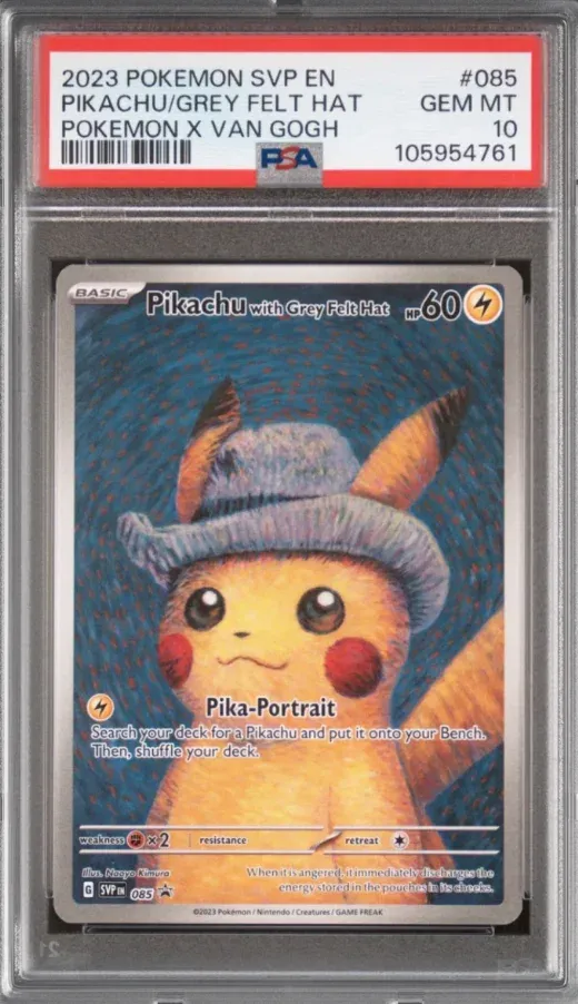 2023 Pokemon SVP EN #085 Pikachu / Grey Felt Hat Pokemon X Van Gogh, graded PSA 10